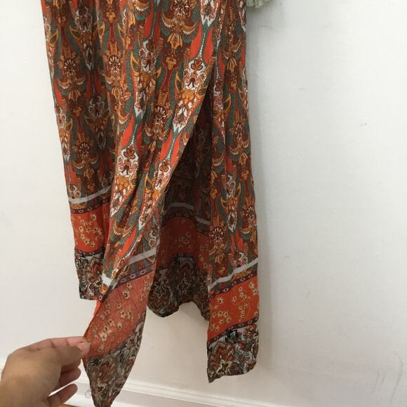 Luukse Allover Print Flounce Sleeve A-Line Kaftan Maxi Dress Boho Hippie Sz S - Picture 8 of 9